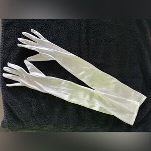 WEDDING IVORY WHITE SATIN GLOVES LONG